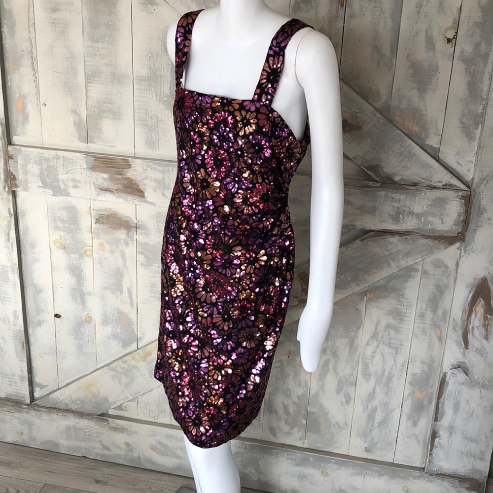 David Meister Floral sequin sleeveless dress purple pink